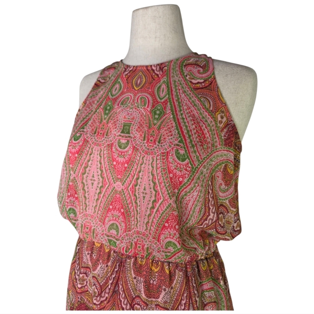 New York & Company Paisley Halter Maxi Dress Pink Boho Summer Size Medium - Picture 2 of 11